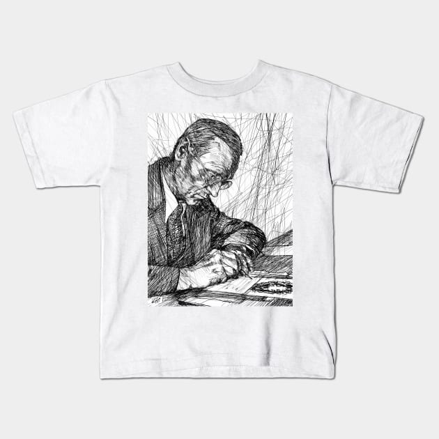 HERMANN HESSE ink portrait .2 Kids T-Shirt by lautir